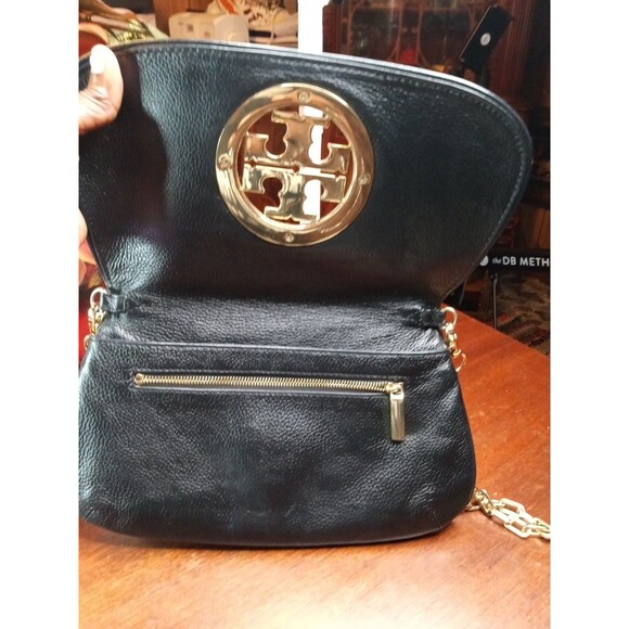 Tory Burch Crossbody Handbag Black Leather Shoulder Bag Clutch Purse Beautiful - Picture 4 of 10